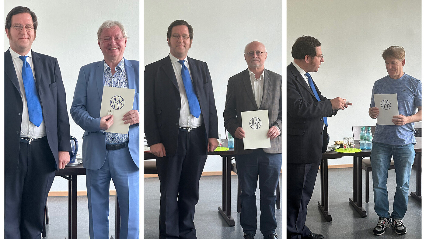 Mitgliederversammlung_Huerth Ehrungen von Herrn Gerth, Herrn Beine und Herrn Fiedler für ihre langjährigen Mitgliedschaften beim VBB durch Herrn Sommer. Ehrungen von Herrn Gerth, Herrn Beine und Herrn Fiedler für ihre langjährigen Mitgliedschaften beim VBB durch Herrn Sommer.