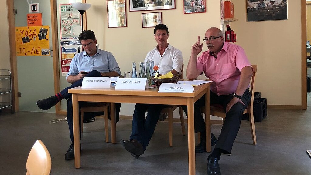 SPD Veranstaltung Koblenz MdB Thomas Hitschler, MdB Detlev Pilger und Jakob Milles (von links) SPD Veranstaltung Koblenz